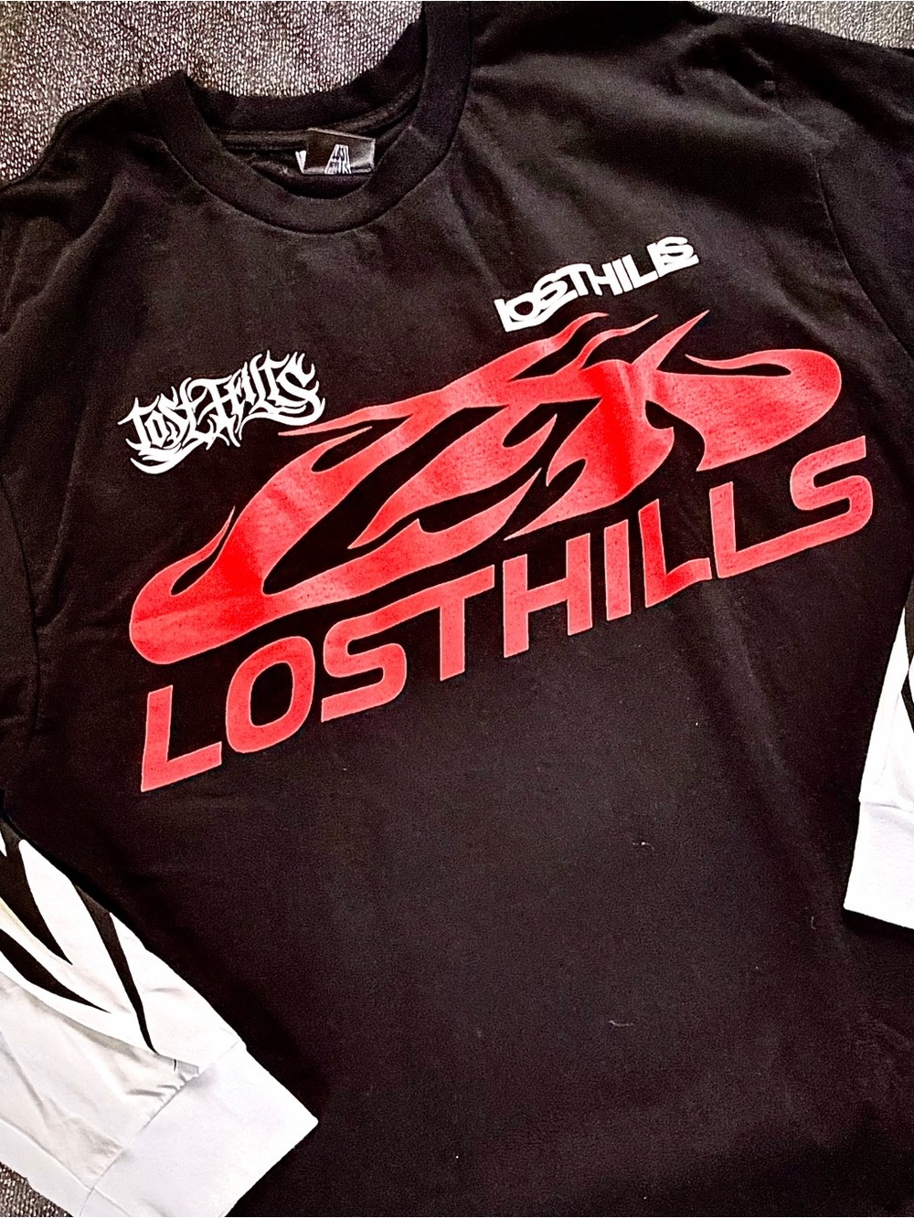Men’s Black Long Sleeve Tee with Red Logo